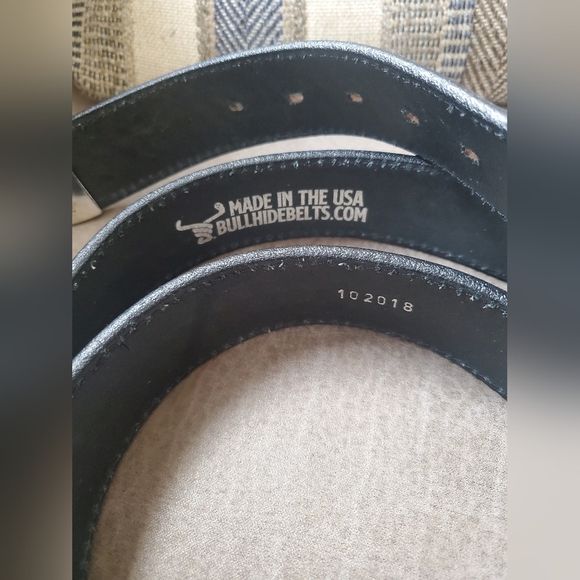 Bull Hide Belt Co. The Wayne Basket Weave Embossed Leather Belt Black Size 44 - Picture 12 of 15